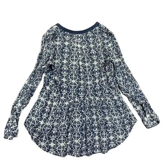 Anthropologie MaEve Abella Pintuck Blue Print Blouse sz 0 - Picture 3 of 11